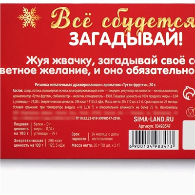 Жевательная резинка «Новогодний купон желаний», вкус тутти-фрутти, 20 г.