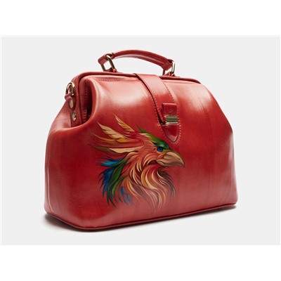 Красная кожаная сумка с росписью из натуральной кожи «W0023 Red Феникс»