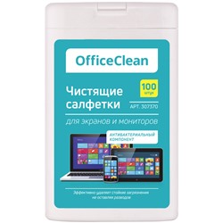 Влажные портативные чистящие салфетки OfficeClean для экранов и мониторов, 100шт. (малая плоская туба) (арт. 307370)