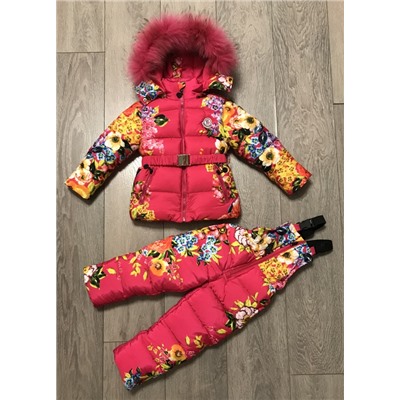 М.17-45 Комплект Moncler малиновый цветы - малиновый мех (86,92)