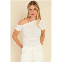 Женская белая блузка со сборками по бокам YZ1017