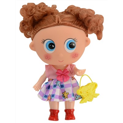 %Кукла "Маленькая девочка в платье" (15 см, сумка, сиреневый)