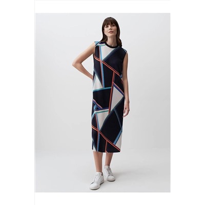 Плиссированное платье-миди со смешанным геометрическим узором, разноцветное