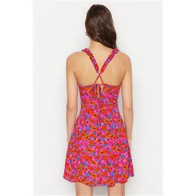 Красное мини-платье с тканым цветочным узором на талии TWOSS23EL01861