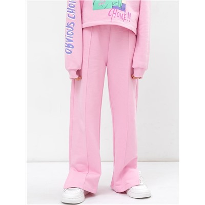 Хлопковые брюки для девочек прямого силуэта в розовом цвете