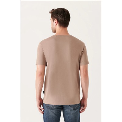 Мужская ультрамягкая хлопковая футболка из светлой норки с круглым вырезом Slim Fit E001171