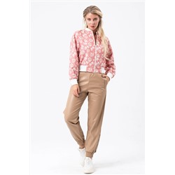 23146-женские кожаные брюки скинни с карманами, талией и эластичной резинкой — бежевый