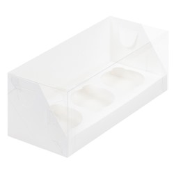 Коробка на 3 капкейка с пластиковой крышкой Белая 240х100х100