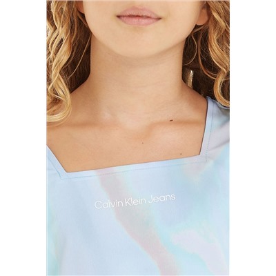 Calvin Klein Blue Tye Dye Square Neck Dress