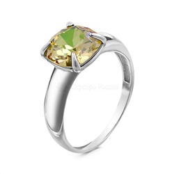Кольцо из серебра с кристаллом Swarovski Мерцающий светло-зелёный родированное
