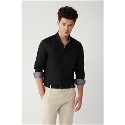 Черная рубашка с воротником на пуговицах, 100% хлопок, оксфорды, стандартная посадка