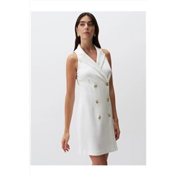 Белое двубортное мини-платье без рукавов с вырезом