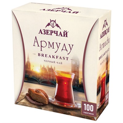 Чай АЗЕРЧАЙ "Армуду Breakfast" черный, 100 пакетиков по 1,6 г, 420534