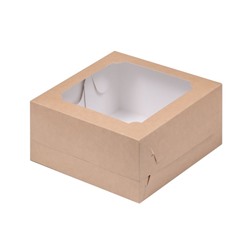 Коробка для бенто-торта с окном КРАФТ 160х160х80 мм