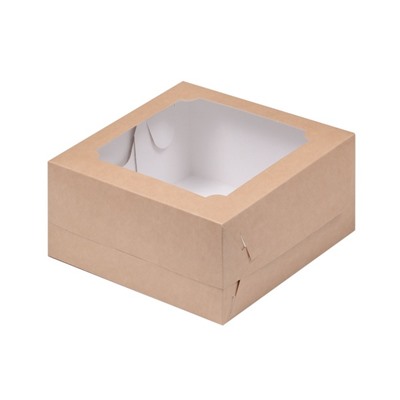 Коробка для бенто-торта с окном КРАФТ 160х160х80 мм