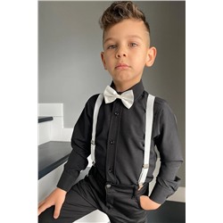 Простая черная рубашка с длинными рукавами для мальчиков, комплект из 3 предметов с подтяжками и галстуком-бабочкой TYC00829579861