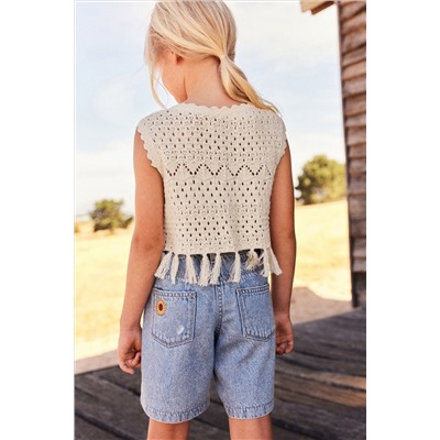 Ecru Knitted Tassle Waistcoat (3-16yrs)