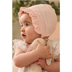 Pink Frill Woven Baby Bonnet Hat (0mths-2yrs)