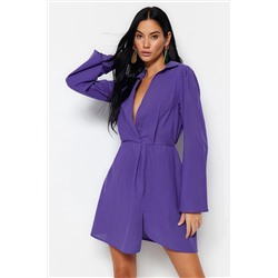 Фиолетовое мини-пляжное платье из 100 % хлопка TBESS23EL00289