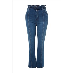 Синие джинсы прямого кроя с высокой талией и поясной строчкой TBBAW24CJ00013