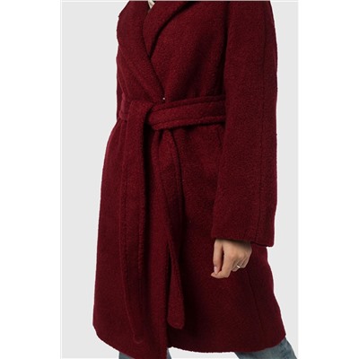 02-3123 Пальто женское утепленное (пояс) вареная шерсть бордовый