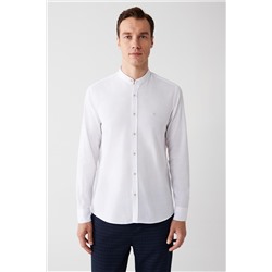 Белая рубашка из 100 % хлопка с льняным текстурированным воротником стандартной посадки