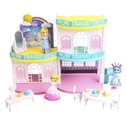 *Nily Baby Домик для кукол "Дом с террасой и балконом" (34х24,5 см, куклы 8,5 см, мебель)