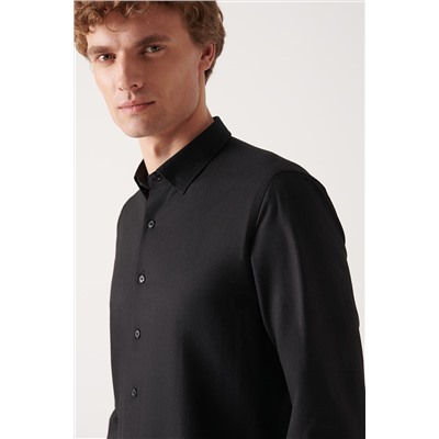 Черная рубашка из оксфордов приталенного кроя