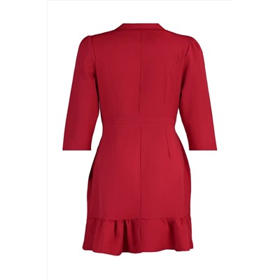 Красное мини-тканое платье-жакет больших размеров без подкладки с рукавами три четверти TBBAW23AH00042