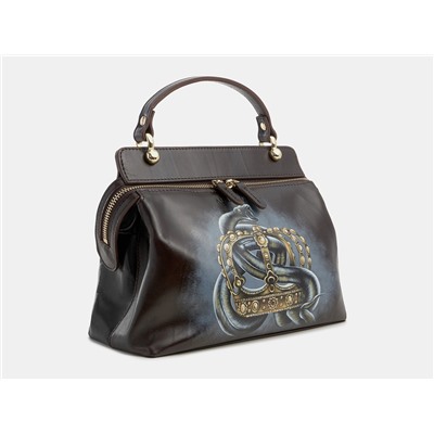 Коричневая кожаная сумка с росписью из натуральной кожи «W0042 Brown Змей»