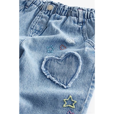 Mid Blue Denim Heart Patch Wide Leg Jeans (3mths-7yrs)