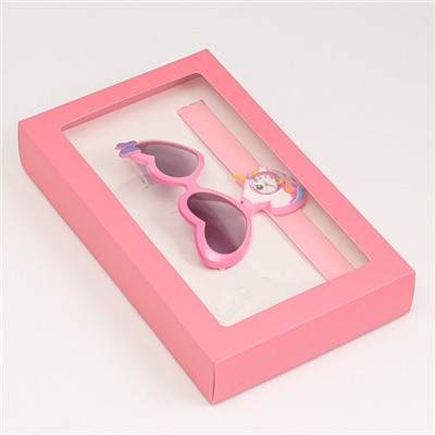 Детский подарочный набор для девочек "Единорожка" 2 в 1: наручные часы, очки солнцезащитные