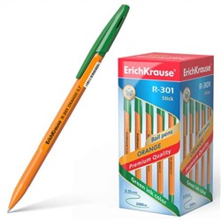 Ручка шариковая R-301 Stick.Оrange зеленая 0.7мм 43197 ErichKrause