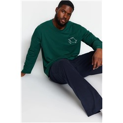 Зеленый вязаный пижамный комплект больших размеров с вышивкой TMNAW24AI00004