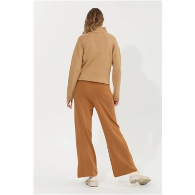 Женские брюки из меланжевого трикотажа цвета Camel Неожиданная скидка в корзине