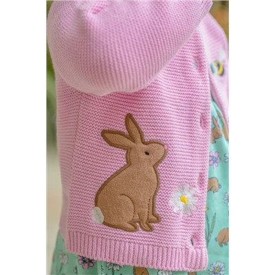 Frugi Pink Easter Rabbit Applique Detailed Cardigan