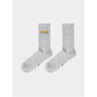 Высокие мужские носки в оттенке "серый меланж" с яркой надписью