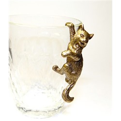 Статуэтка из бронзы для стакана Кот игривый домашний оберег 4,5cм
