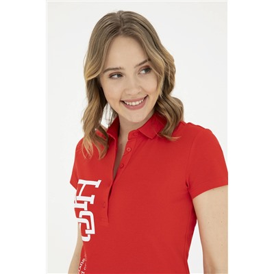 Женская красная футболка с воротником-поло Неожиданная скидка в корзине