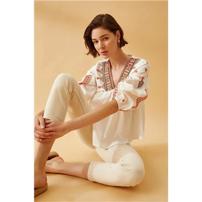 Женская блузка Parkkaron с v-образным вырезом и длинными рукавами в этническом стиле