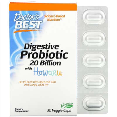 Doctor's Best, пищеварительный пробиотик с Howaru, 20млрдКОЕ, 30вегетарианских капсул