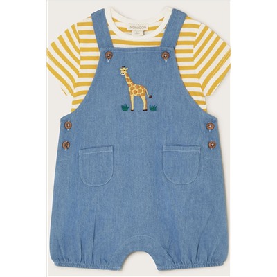 Monsoon Blue Newborn Denim Giraffe Dungaree