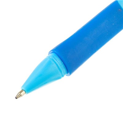Ручка шариковая 0.7 мм, стержень синий, корпус синий с резиновым держателем, для правшей (цена за 1 штуку)