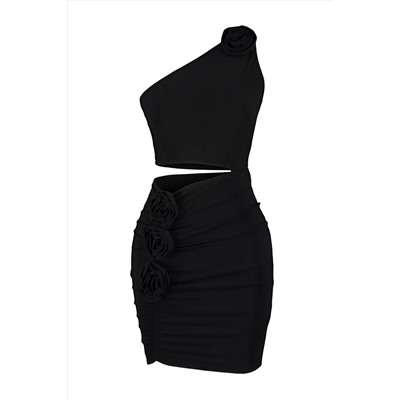 Черное облегающее вязаное вечернее платье с окном/вырезами TPRSS23EL00399