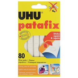 Подушечки клеящие UHU Patafix, 80 шт., бесследное удаление, многоразовые, белые, 39125