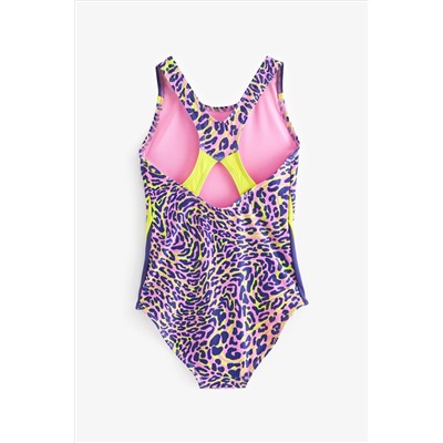 Pink Leopard Print Sports Cross-Back Swimsuit (3-16yrs)