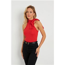 Женская укороченная блузка с бантом, красная EY2726