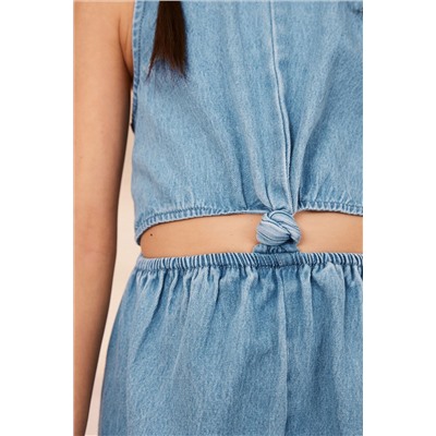 Blue Denim Twist Knot Playsuit (3-16yrs)