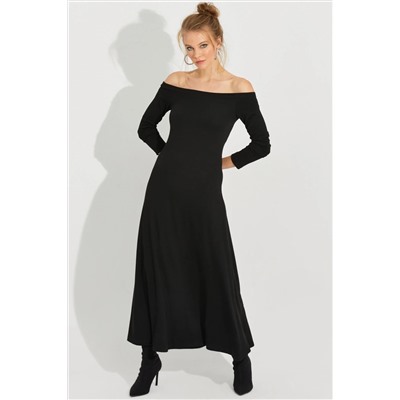 Женское черное платье миди с воротником Мадонна BK272076
