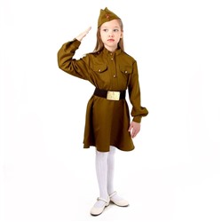Карнавальный костюм военного: платье,дл. рук,пилотка,ремень,габардин,п/э,р-р30р.110-116